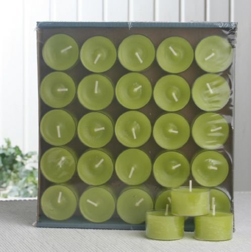 25 Teelichter - Nightlights, transp. Hülle, 7-8 Std. limonengrün