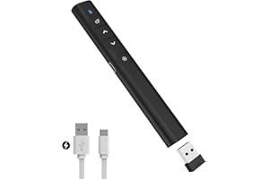 SunnyOcean Presentation Clickers, Rechargerable Powerpoint Clicker Wireless Presenter Remote, 2.4GHz Hyperlink Volume Presentation Clicker for Powerpoint Computer Laptop Mac