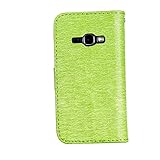 FESELE Glitzer Blume Schutzhülle für [Samsung Galaxy J1 2016] Schmetterling Katze Prägung Kristall Glitzer Diamant Strass Brieftasche Hülle Leder Tasche Flip Handyhülle mit Magnetverschluss, Samsung Galaxy J1 2016 Luxus Bling Wallet Case Kartenfach Ledertasche Leder-Mappen-Karten-Slot-Abdeckung mit Standfunktion für Samsung Galaxy J1 2016 + Blau Eingabestift Stylus Touch Pen-Mädchen Katze,Grün - 2