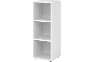 bümö Regal weiß, Standregal aus Holz für 3 Ordnerhöhen - Bücherregal klein 40 cm schmal, Aktenregal für Ordner & Bücher, kleines Büroregal, Holzregal, Ordnerregal, Buchregal Dachschräge