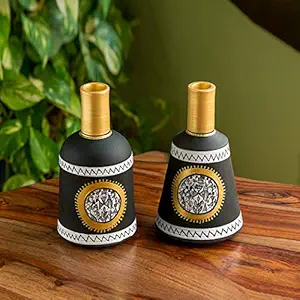 ExclusiveLane Stone Flower Vases (10.50 cm x 10.50 cm x 18.60 cm, Jet Black)