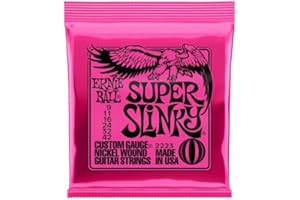 BE! Ernie Ball Super Slinky Guitar Strings - includes 6 free Giocoso plectrums