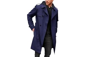 Runcati Men's Coat Double Breasted Trench Coat Long Lapel Business Jacket with Belt