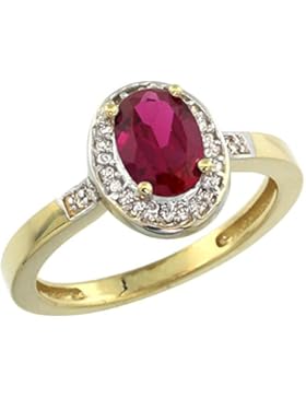 Revoni 14 Karat Gelbgold Ovalschliff Ring Rubin 7x5mm mit Diamanten CY414150