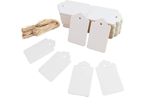 HAKACC 200pcs White Paper Gift Tags with Free 200 Feet Natural Jute Twine(Water Ripple)…