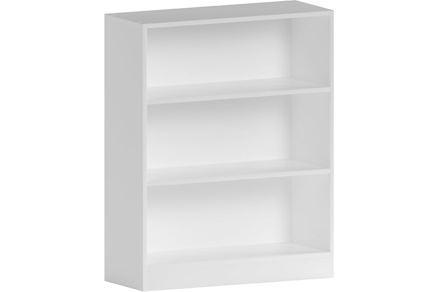 Vida Designs Cambridge 3 Tier Low Bookcase, White Wooden Shelving Display Storage Unit Office Living Room Furniture