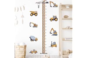 HGDESIGN® Tatuaż ścienny, naklejka ścienna, wysokość listwy mierniczej, drzewo pojazd budowlany, naklejka ścienna, dekoracja ścienna do pokoju dziecięcego, dla niemowląt, niemowląt, chłopców,