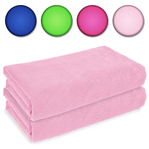 Belmalia 2 Mikrofaser Hand-Tücher XXL sehr saugfähig und schnell-trocknend 180 x 75 cm Rosa