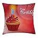 Produktbild WCMBY 13th Birthday Decorations Throw Pillow Cushion Cover, Delicious Cupcake with Blue Candle Age Thirteen Ceremony, Decorative Square Accent Pillow Case, 18 X 18 Inches, Red Orange Blue