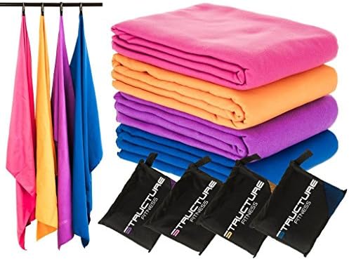 Structure Fitness ® Microfibre Sport and Travel Towel with Zip Carry Bag – Lightweight, Compact and Super Absorbent Quick Dry Towel – Great for Gym, Swimming, Travel, Sports, Camping, Home and More - Available in Large (130 x 80cm) and Extra Large (130 x 90cm) and a Choice of Colours (Blue, Large (130x80cm))