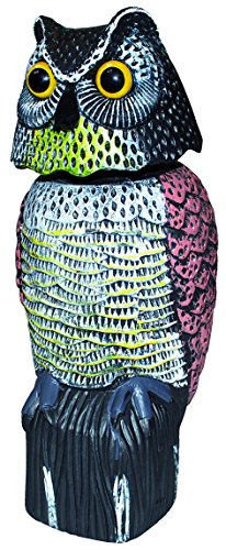 Vogelschreck Vogelscheuche Eule sitzend mit Wackelkopf & Reflektoraugen, 40 cm