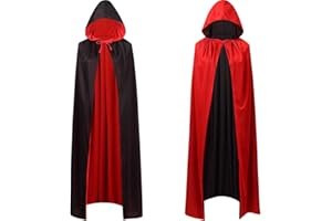 LKNBIF Vampire Cape Black Red Hooded Cloak, Vampire Costume for Adults and Children, Capes for Carnival Party Cosplay Fancy Dress Costume (90 cm)