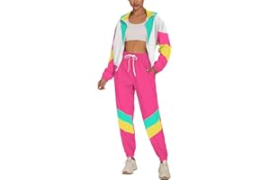UOUA Frauen Farbe Block 2 Stück 80er 90er Outfits Langärmel Windbreaker Jacke Trainingsanzug Set
