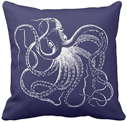 AMountletstore Navy Blue Vintage Octopus and Nautical Stripes Cotton Linen Decorative Throw Pillow Case 18X18inch