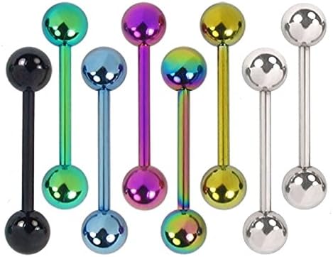 Vonchic 8Pcs Titanium Anodized Surgical Steel Tongue Bars 14G 14mm