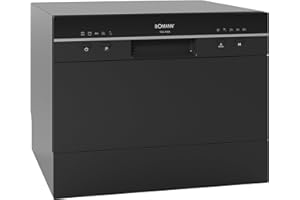 Bomann, Lave-Vaisselle Compact TSG7405-Noir, 6 Niveaux de Réglage, 5 Programmes, Design Élégant, Voyants LED, Ouverture Automatique de Porte, 47 dB, 220-240 V, Idéal pour Petites Cuisines, 20 kg
