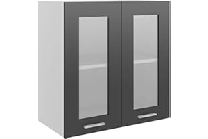 Keketa Hanging Glass Cabinet Kitchen Furniture Storage Shelf Wall Cabinet Cupboards Wall Mounted Fitment Living Room High Gloss Grey 60x31x60 cm Engineered Wood
