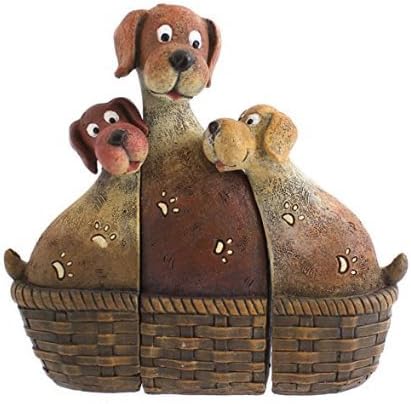 Wooden hand carved dog ornament statue figurine puzzle design (Dog family in basket)