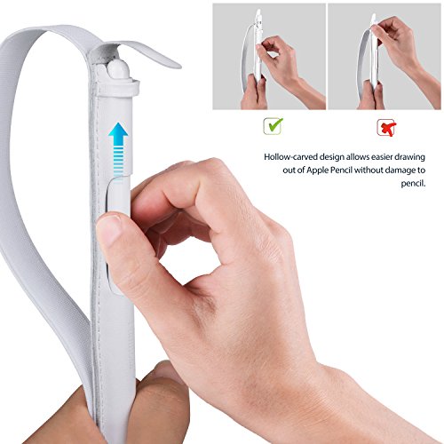 Apple Pencil Halter, Fullmosa® Hochwertige Kunstleder Stifthalter Apple Pencil Hülle Etui mit USB-Adapter-Tasche für iPad Pro 9.7 & iPad Pro 10.5,Weiß - 3