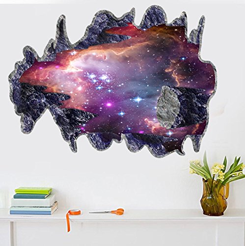 Colourfulworld 3D Galaxy Wandtattoo space-dimensional Wand Aufkleber Wohnzimmer TV Hintergrund Aufkleber selbstklebend abl?sbar DIY Home Dekoration Wand Wandbild abnehmbare Schlafzimmer StickerGalaxy 3D Space Meteoriten Wohnzimmer TV Hintergrund abnehmbare Wandspiegel Aufkleber Perspektive PVC Wand (Space Meteoriten) - 3