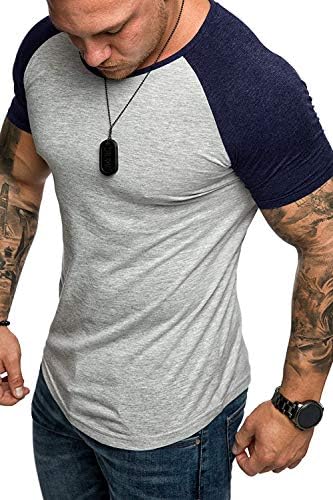 Quceyu Men's T-Shirts Slim Fit Basic Crew Neck Short Sleeve Baseball T Shirt Tops