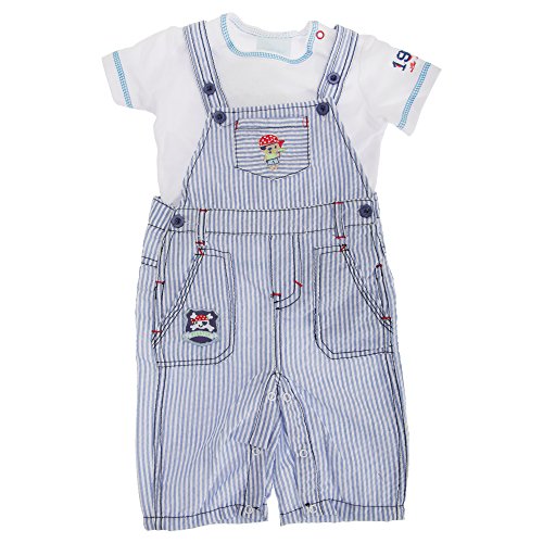 Baby Boys Teddy Bear Pirate Striped Dungarees And T-Shirt Set (3-6 Months) (White/Blue)