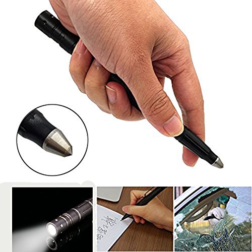 JTENG Edelstahl Taktischer Kugelschreiber Mehrzweckstift MPP für jede Extremsituation mit LED Licht & Glassbreaker Pen (schwarz) - 2