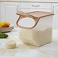 Plastic Rice Container 5kg, Clear Cereal Storage Container with Measuring Cup,Flour Barrel Bucket,BPA Free Food Storage Container with Lid,Dry Food Dispenser Box For Rice,Grain,Beans,Pet Food (Coffee)