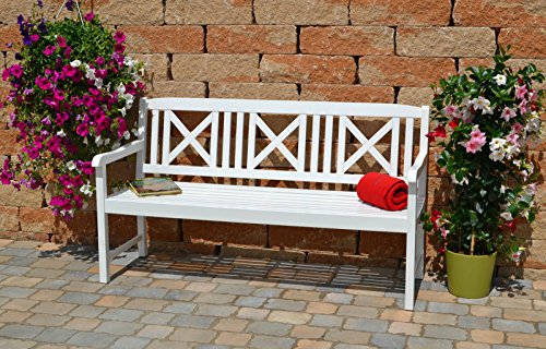 Weiße Gartenbank mit einer roten Auflage Dreisitzer 158 x 61 x 89 cm - 6