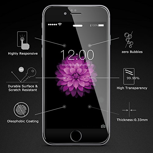iPhone 6s plus Screen Protector,Coolreall 3D Full Coverage Premium Tempered Glass Screen Protector Film For iPhone 6 plus / 6s plus [5.5 Inch,0.33mm Ultra-Clear 9H Hardness](Black)