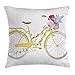 Produktbild Vintage Throw Pillow Cushion Cover, Watercolor Style Effect Bicycle with Leaves and Flowers in The Basket Pattern, Decorative Square Accent Pillow Case, 18 X 18 Inches, White and Yellow