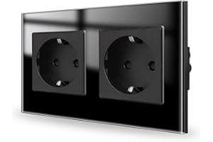 JIMEIDA doble base cristal negro empotrable, 2 compartimentos bases Schuko contacto protector toma de pared 16Amp, 250V, 157mm*86mm