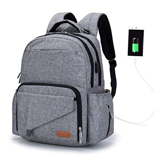 Mochila cambiador de pañales con correas para cochecito y cambiador, multifunción, impermeable, bolsa de viaje para bebé para mamá y papá, gran capacidad, duradera y elegante, color gris