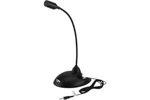 Microfono Desktop,ASHATA Microfono da Tavolo Flessibile a Collo D'Oca da 3,5 mm, Supporto Antiscivolamento Microfono a Condensatore per PC Stand Micro per Riunioni Aziendali, Chat Online, ECC.(Nero)