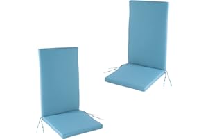 EDENJARDI Pack 2 cojines para sillones de jardín reclinables color turquesa, Medidas 114x48x5 cm, Repelente al agua, Desenfundable, Funda de cojín con relleno para sillas de terraza, Cojines silla comedor