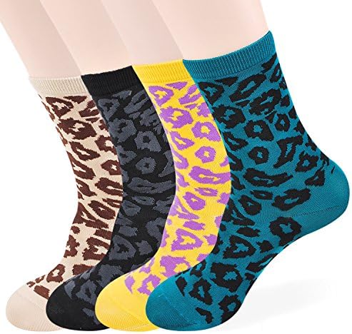 Womens Ladies Metallic Glitter Retro Floral Leopard Stripe Casual Crew Fashion Socks Gift (4 Basic Tiger)