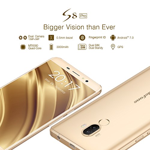 Ulefone S8 Pro 4G Smartphone ohne Vertrag (5,3 Zoll HD Display, Quad-Core Prozessor, 2GB RAM+16GB ROM, 13MP+5MP Dual-Hauptkameras, Dual SIM(Micro-Sim), Android 7.0, Finger ID, OTG, WiFi) Schwarz