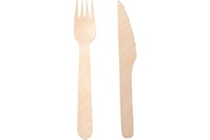 ECORIGIN 200 Cubiertos desechables de madera 165 mm. Biodegradables y compostables. 100 x tenedores y cuchillos.