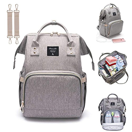 Preisvergleich Produktbild Baby Wickelrucksack Wickeltasche mit Wickelunterlage Multifunktional Große Kapazität Babytasche Reisetasche USB-Ladeanschluss für Unterwegs, Grau