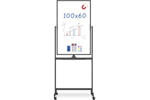 maxtek Lavagna Bianca Cancellabile con Supporto 100 x 60 cm, Lavagna Mobile Superficie Magnetica su Entrambi i Lati, con Telaio in Alluminio, Accessori per Ufficio, Classe e Casa