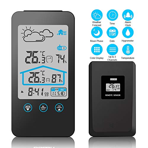 DaskFire Stazione Meteo Senza Fili con Sensore Esterno Termoigrometro Digitale Multifunzione con Ampio Schermo LCD Stazione Meteo Orologio
