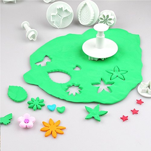 ilauke DIY 54tlg. Ausstecher Ausstechform Stempel Modellierwerkzeug Glätter Fondant Marzipan Tortendeko & Klein Marzipan-Messer Kuchen Cutter mit Dekorieren Schere - 8
