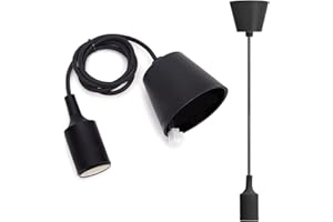 Aigostar Lampada a Sospensione in Silicone,Lampada Sospensione con 100cm Cavo,Portalampada E27 Compatibile con Paralume,Nero