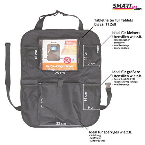 Rücksitz Organizer Kinder | Rückenlehenschutz | Kick mat mit praktischen Rücksitztaschen inklusive Tablet Halterung - 2