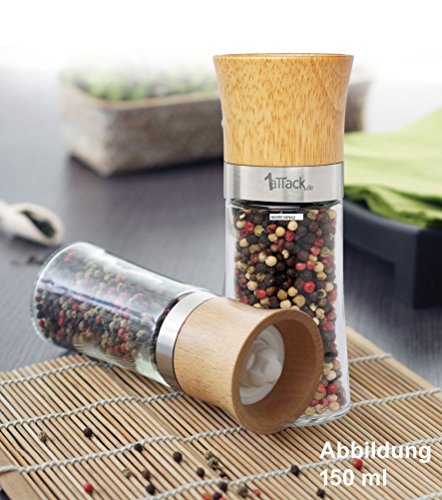 Pfeffermühle Salzmühle Gewürzmühle unbefüllt mit Keramik Mahlwerk in Geschenk Verpackung – 230ml – Höhe 20.5cm – holz - 2