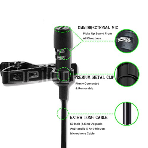 BeiLan Lavalier Risvolto Clip-on Microfono a condensatore omnidirezionale Mini microfono professionale con cavo da 2 m per tutti gli smartphone Android o iOS e Computer Recording
