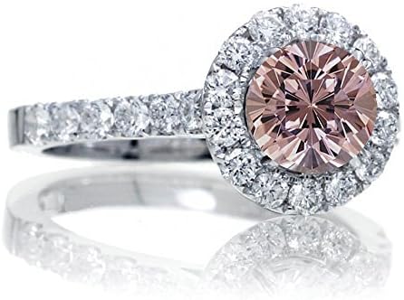 1.5 Carat Round Classic Halo Morganite and Diamond Engagment ring on 10k White Gold