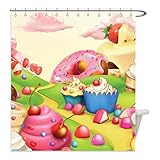 liguo88 Custom Wasserdicht Badezimmer Duschvorhang Polyester Modern Yummy Donuts Sweet Land Cupcakes Eis Cotton Candy Wolken Kinderzimmer Design Multicolor Dekorative Badezimmer, Polyester, multi, 48 x 72 inches