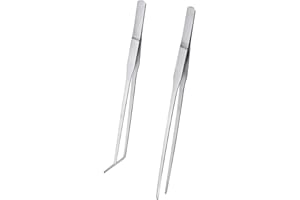 DSZEMIE 2 PCS Long Tweezers, Reptile Feeding Tongs Tool Kit for Snake Jumping Spider 27cm/10.6inch Extra Long Tweezers - Straight and Curved - Pet Feeding Tool for Aquarium Cooking Laboratory (Silver)