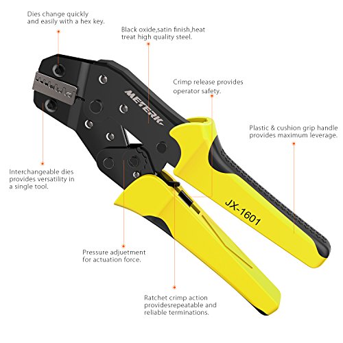 Meterk Professional Wire Crimpwerkzeug, Engineering Ratchet Anschluss Crimpzange, Stiefelringe Crimper, Anschlussklemmen 24-10AWG, 0.25-6 mm² JX-06WF - 9
